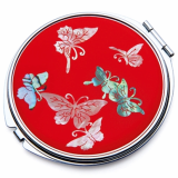 Compact Mirror Inlaid with Mother of Pearl Butterfly 